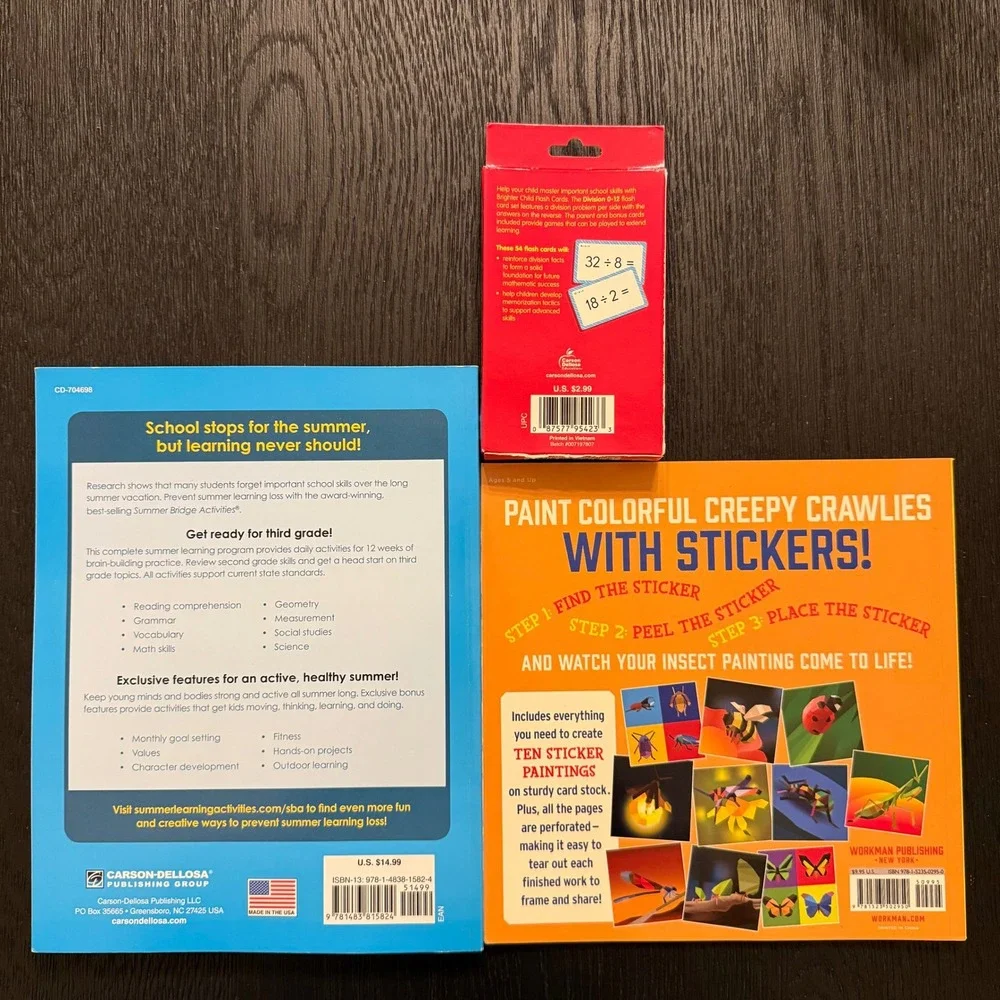 Kids Learning Activity Bundle Summer Bridge Paint by Sticker & Division Card NEW